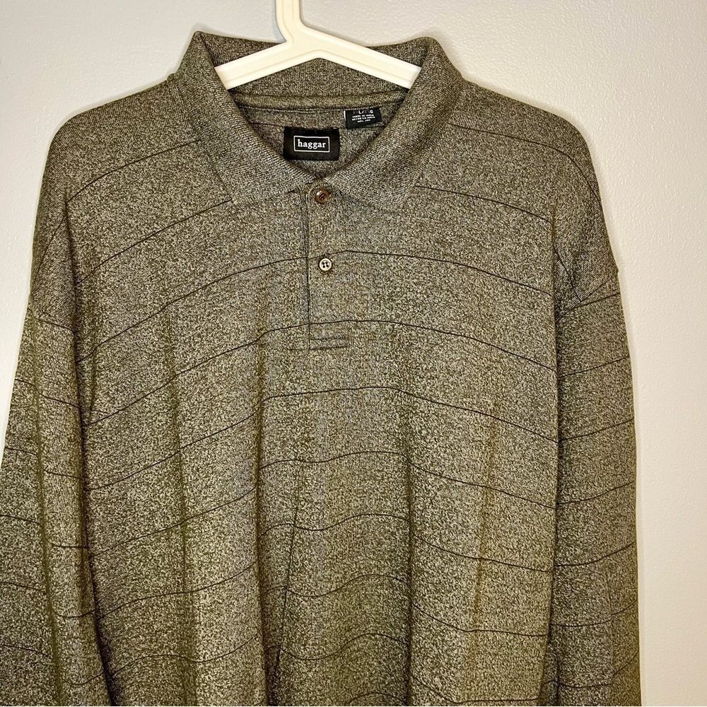 Haggar Long Sleeves 3 Button Collared Knit Pullover Sweater XXL Office Fall